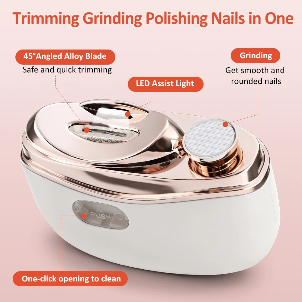 Automatic Electric Nail Clipper, 2 in 1 Auto Fingernail Cutter & Polishing Grinder for Baby Senior Adults, 2-Speed Nail Trimmer