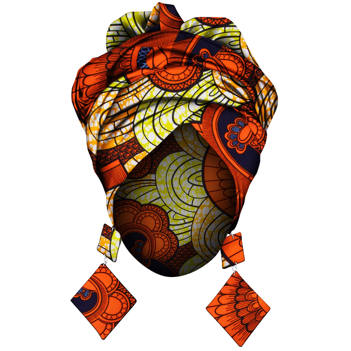 Women’s Ankara Print Head Wrap & Earring Set – Handmade | African Headscarf 60×182cm | One Size | 8 Prints