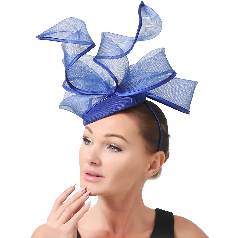 2025 New Fascinators Hat Beige Bowknot Light Blue Cocktail Fedoras Derby Accessory Headbands Lady Chuch Headpiece Headwear