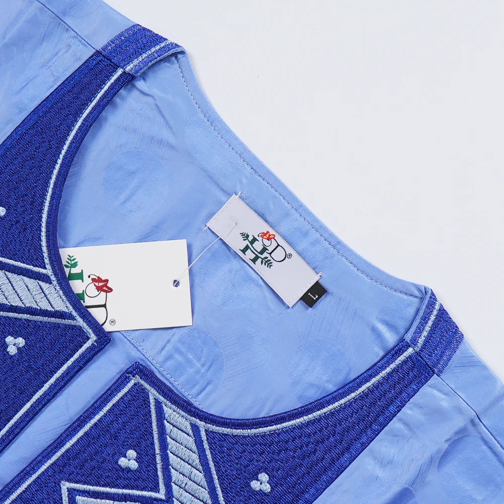 H&D 2026 African Clothing For Man Traditional Agbada Sets 3PCS Blue Thobe Pant Suits Bazin Riche Embroidery Wedding Party Dress