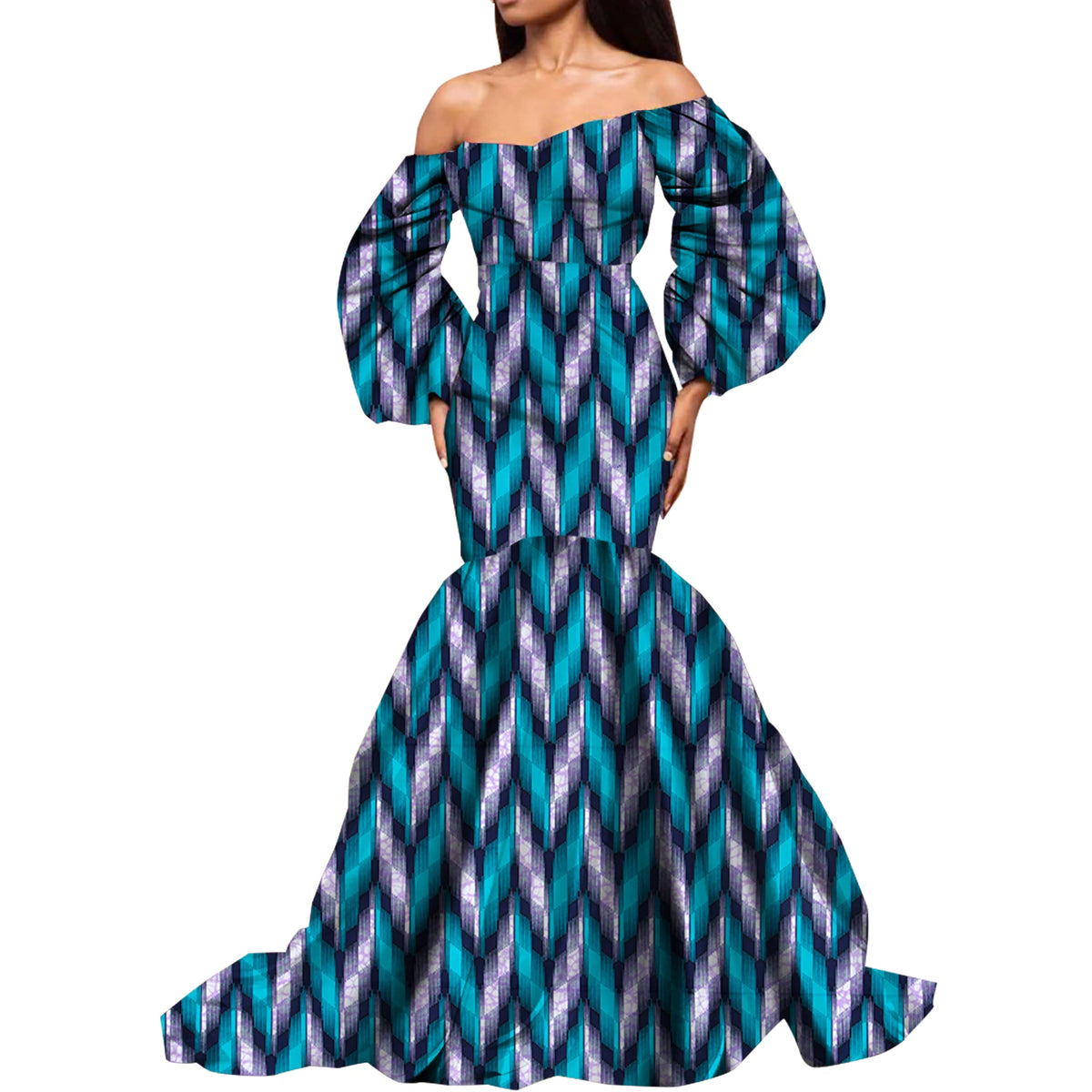 Women’s Ankara Print Puff Sleeve Bandeau Maxi Dress – Dashiki | Floor-Length | Cotton Wax | Wedding, Party & Daily | XS–6XL + Custom | 10 Prints