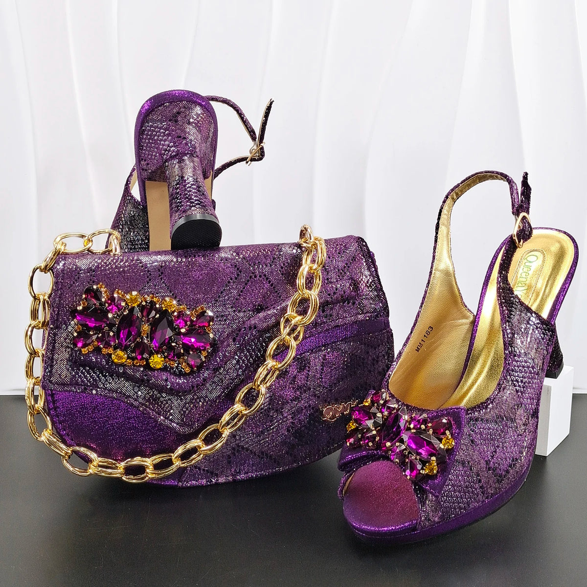 Women's Rhinestone Satin Peep-Toe Pumps
