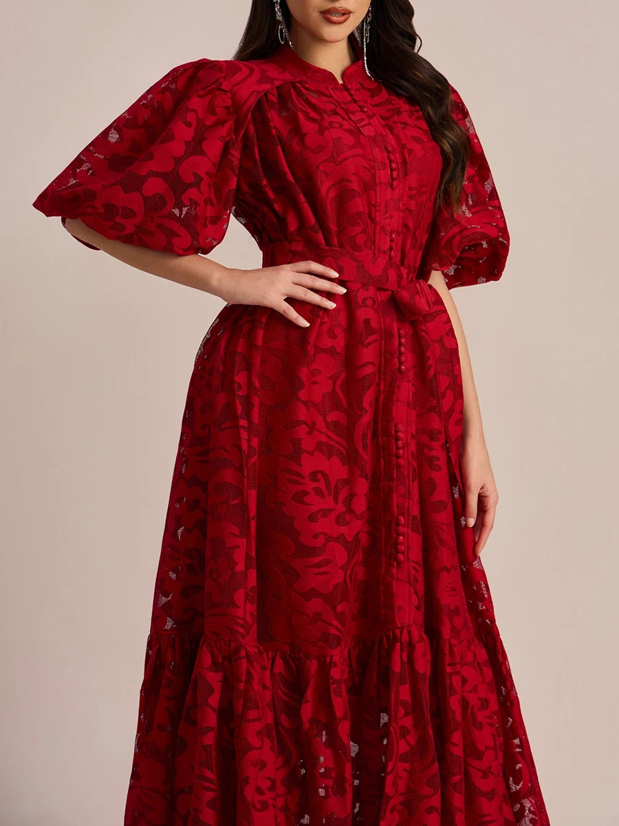 VGH Fashion Patchwork Bow Mesh Dresses for Women Round Neck Long Sleeve Spliced Embroidery Temperament Dress Female Clothing New