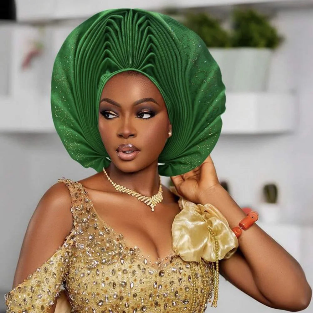 Pre-Made African Auto Gele Turban Cap | Nigerian Wedding Headpiece & Head Wrap | AvantBah