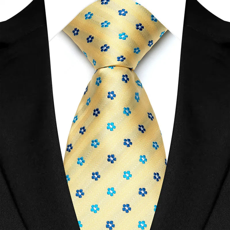 8cm Width Yellow Color Neck Ties For Men Paisley Dots Handmade