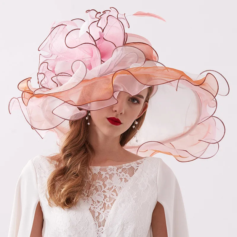 Organza Wide Brim Church Hat | Detachable Flower Fascinator