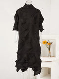 Women's Pleated Turtleneck A-Line Maxi Dress | Vintage Loose Fold Petal Sleeve | Spring 2025 | AvantBah