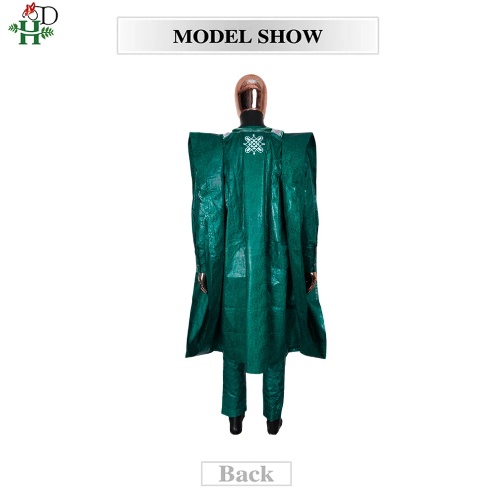 Men African Traditional Embroidery Wear Formal Attire Bazin Riche Dashiki Outfits Shirt Pants 3PCS Robe Suit African Ramadan