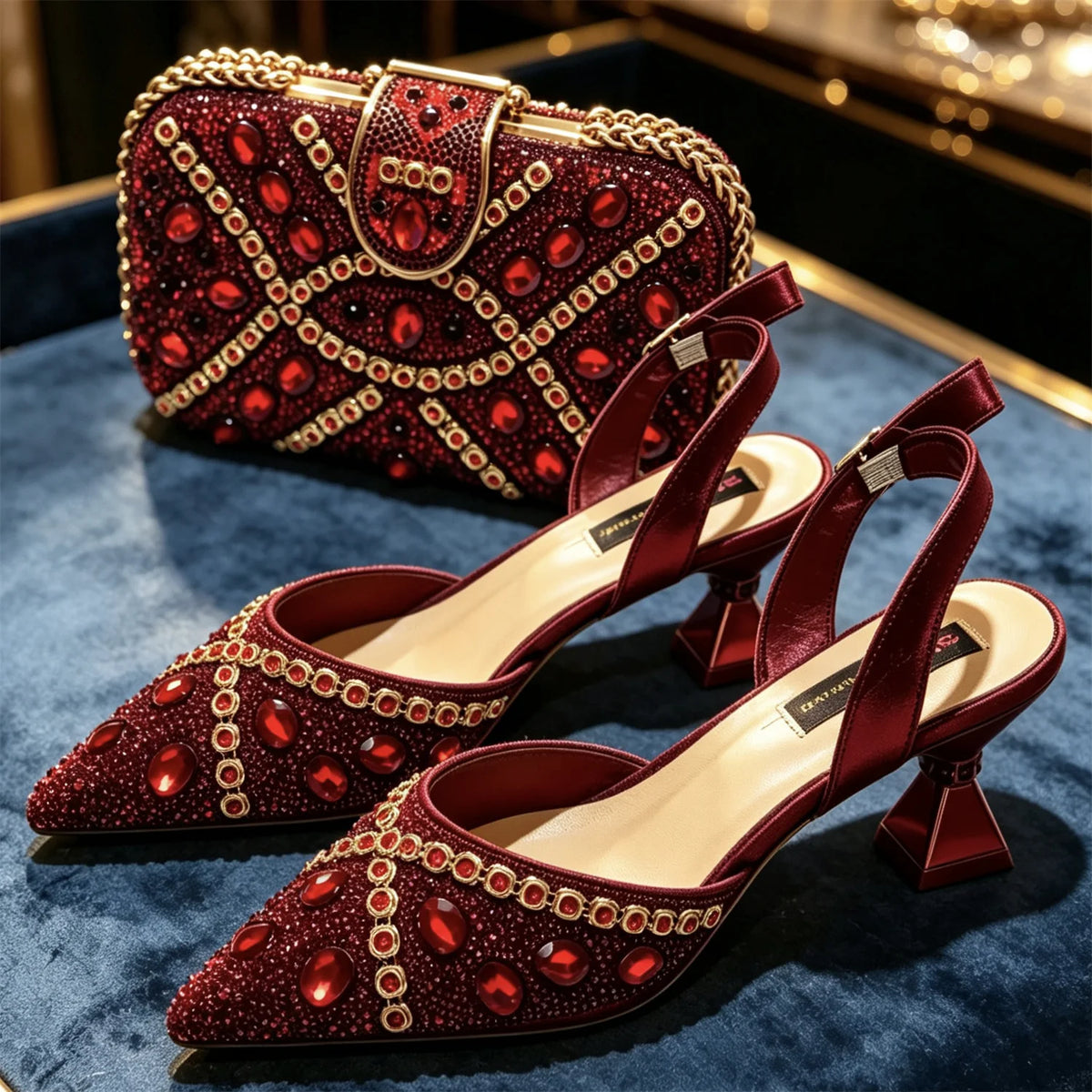 New Italian Design Blue Rhinestone High Heel Shoes & Bag Set Elegant Pointed-Toe For Women Wedding Party Evening Occasions