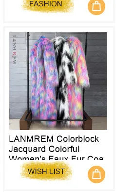 LANMREM Trendy Women's Faux Fur Coat Printed Colorful Furry Coats Autumn Winter Chic Suit Collar Thick Long Overcoat 2DB5840