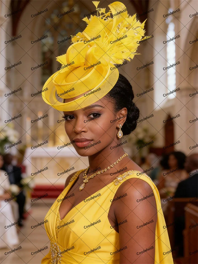 Elegant Women's Fascinator Kentucky Derbie Headwear Chapeau Cap With Feather Clips