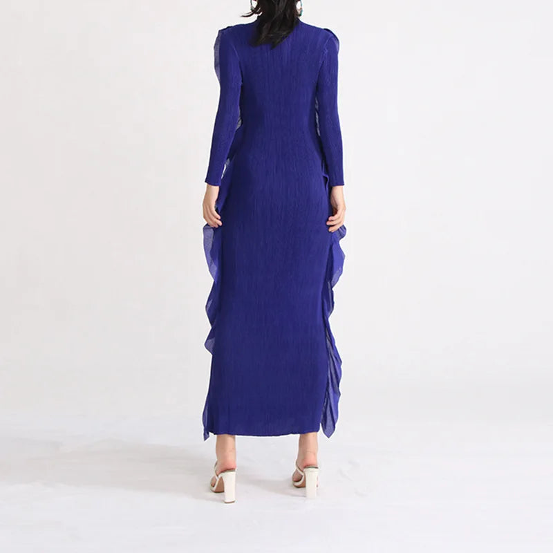 Women's Pleated Half-High-Collar Midi Dress