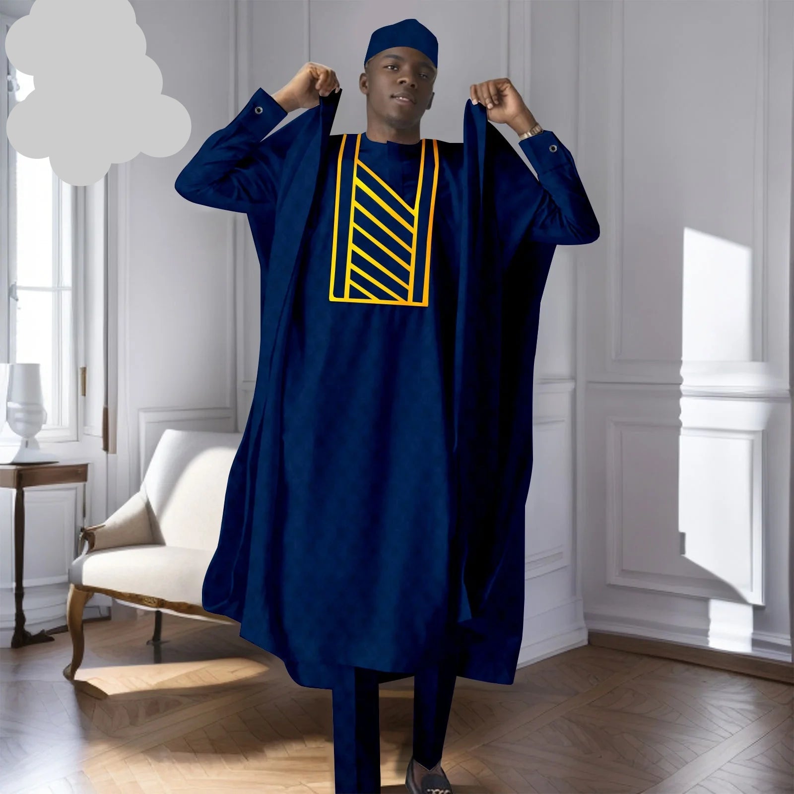 African Men's Traditional  Robe Long Sleeve Clothes Elegant Luxury Men's Outfits  Bazin Riche Embroidery Dress 2416125