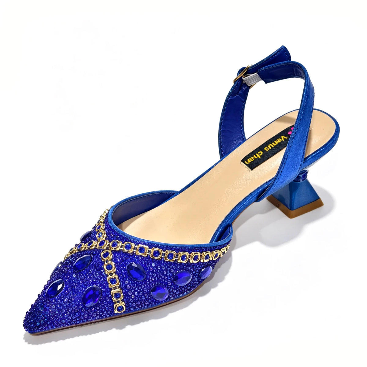 New Italian Design Blue Rhinestone High Heel Shoes & Bag Set Elegant Pointed-Toe For Women Wedding Party Evening Occasions
