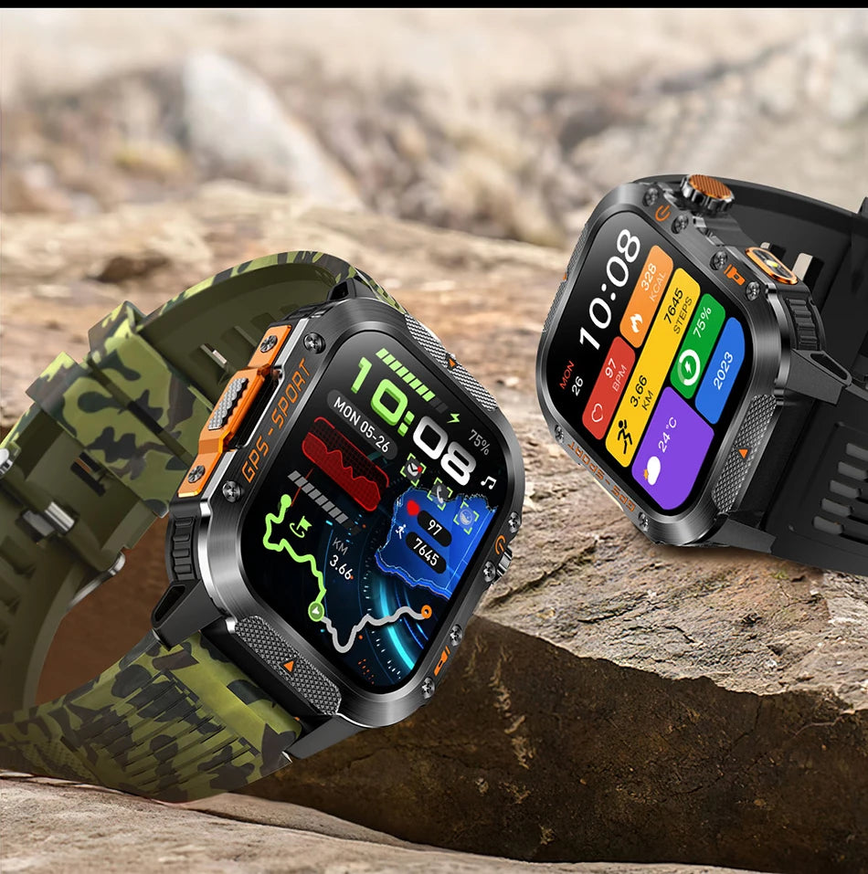 Military GPS Smartwatch Men | 2.01" AMOLED Flashlight Bluetooth 3ATM Waterproof