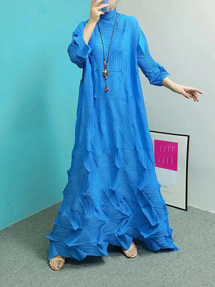Women's Pleated Maxi Dress | Turtleneck Solid Colour Loose A-Line | Spring Summer 2025 | AvantBah