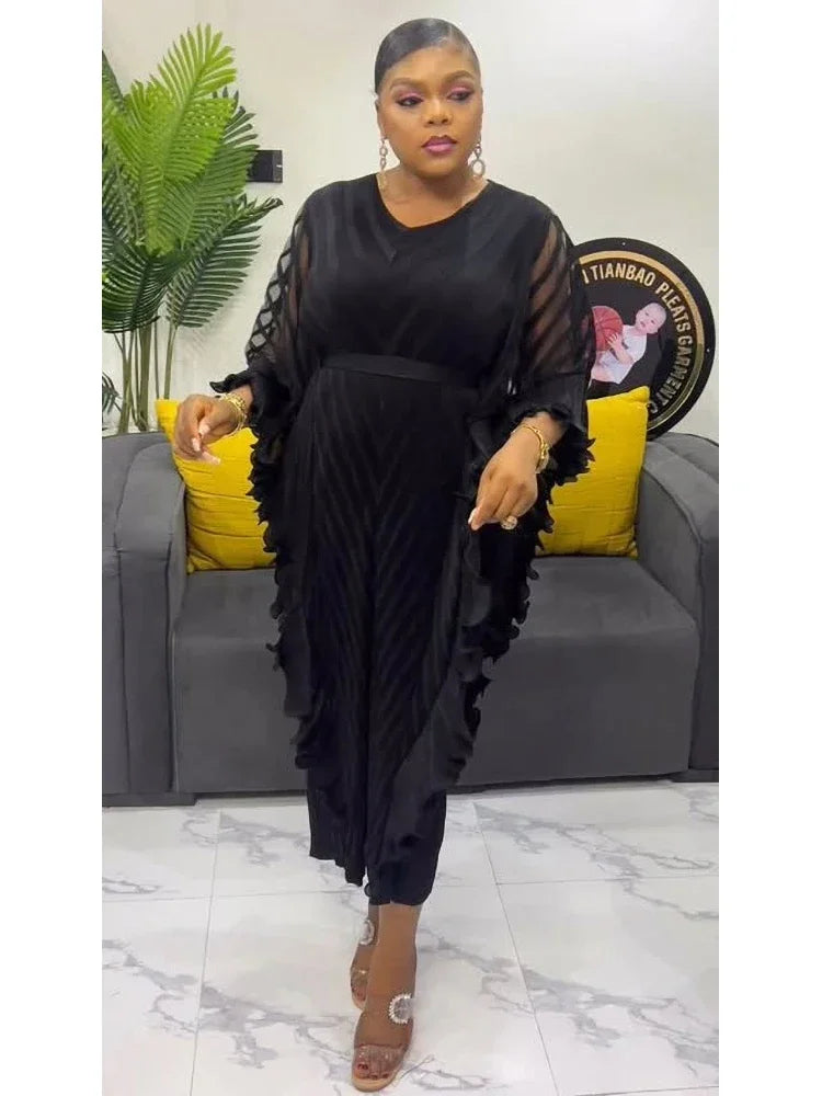 Women's Ruffle Pleated A-Line Midi Dress