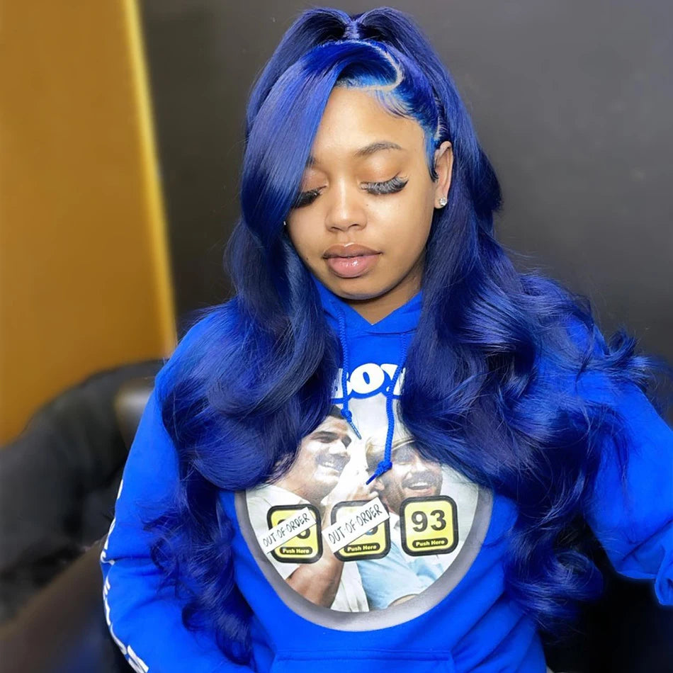Royal Blue Colored Lace Front Wigs 13x4 Body Wave Brazilian Transparent Lace Frontal Wigs Human Hair Pre Plucked