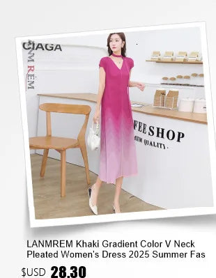 LANMREM Handmade Pleated Women's Sleeveless Summer Dress Wave Pattern Irregular Loose O-neck Mid-Length Pleated Dresses 2DB4814