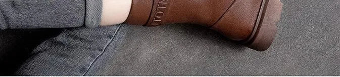 Genuine Leather Mid-Calf Motorcycle Boots Women's Autumn Winter New Style Retro Soft Bottom  Boots Trendy Short Boots
