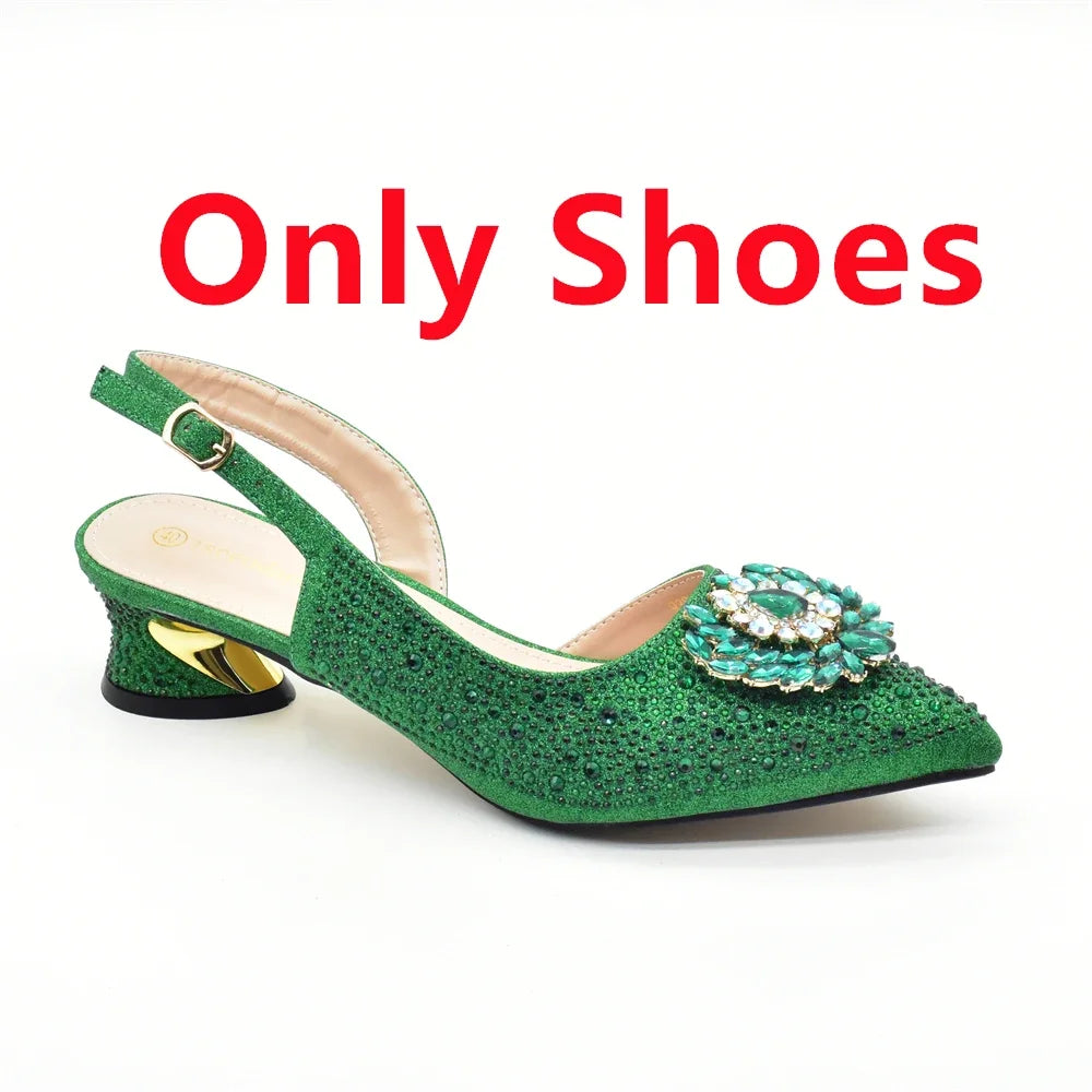Elegant Italian Women's Rhinstone Pumps Heels Shoes and Bag Set To Match for