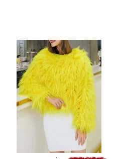 LANMREM Colorful Women's Furry Coat Rose Pink Faux Fur Coat Suit Collar Autumn Winter Thick Cardigan Long Overcoat Chic 2DB5859