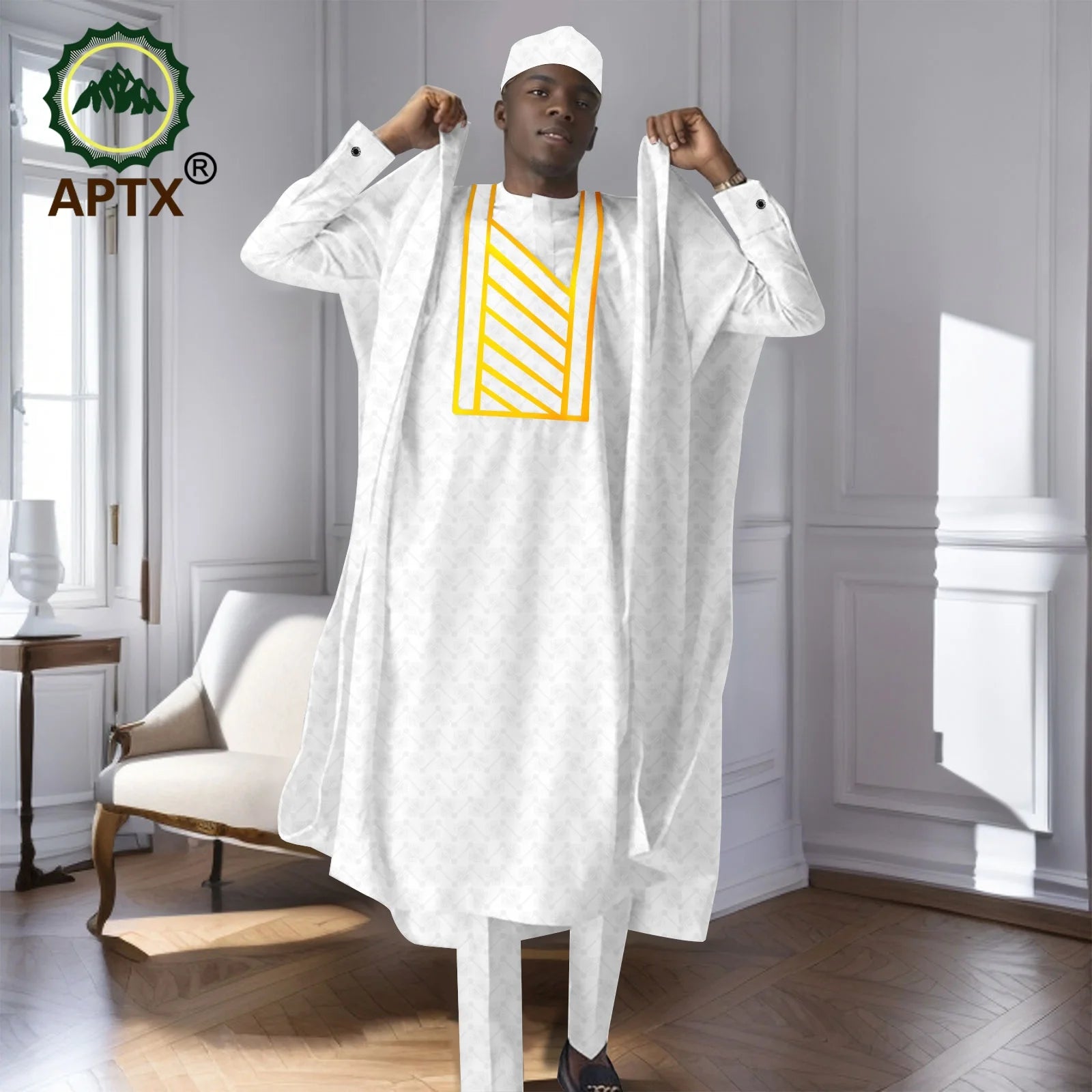 African Men's Traditional  Robe Long Sleeve Clothes Elegant Luxury Men's Outfits  Bazin Riche Embroidery Dress 2416125