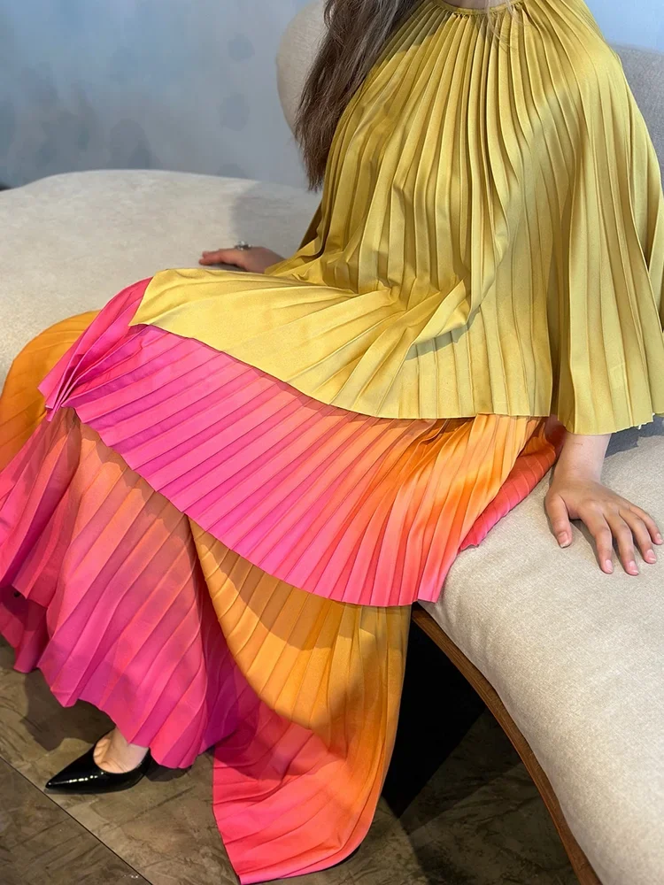 Women's Gradient Pleated Two-Piece Set | Irregular Top & High-Waist A-Line Skirt | Plus Size | AvantBah