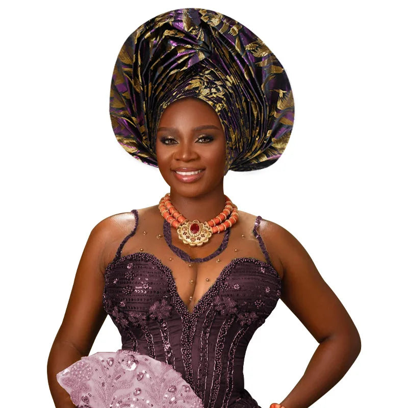 African Autogele Gele Headtie | Ready-to-Wear Women's Turban Cap for Weddings & Parties | AvantBah