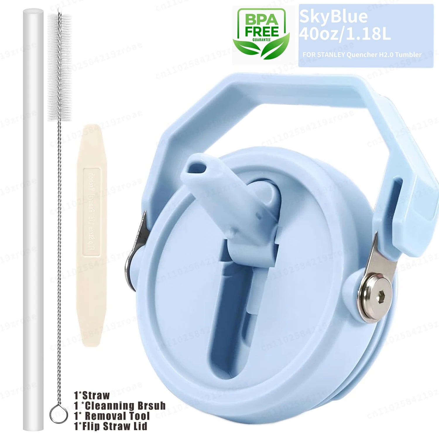 Couvercle à paille rabattable pour gobelet Stanley de 40 oz, couvercle portatif étanche avec poignée, couleur exacte, paille rabattable détachable avec brosse et outil de retrait