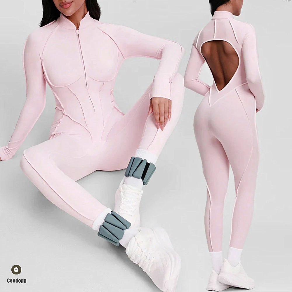 Yoga Set Sports Fitness Hollow Back Skinny Women One-Piece Jumpsuits Workout Legging Clothing Gym Bodysuit  XP83