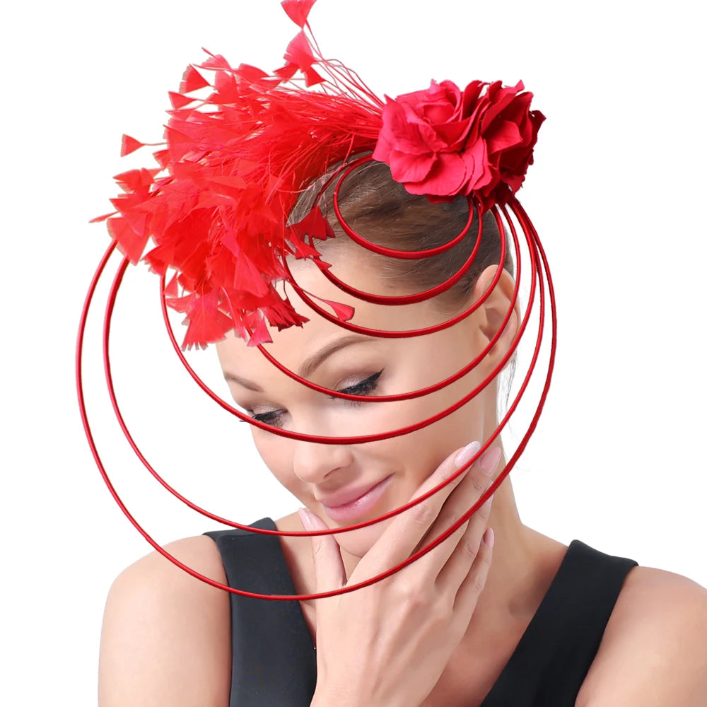 Gold Fascinator Hat Wedding Church Headpiece Women Formal Event Tea Chapeau Cap party elegant bride Feather Millinery Femme