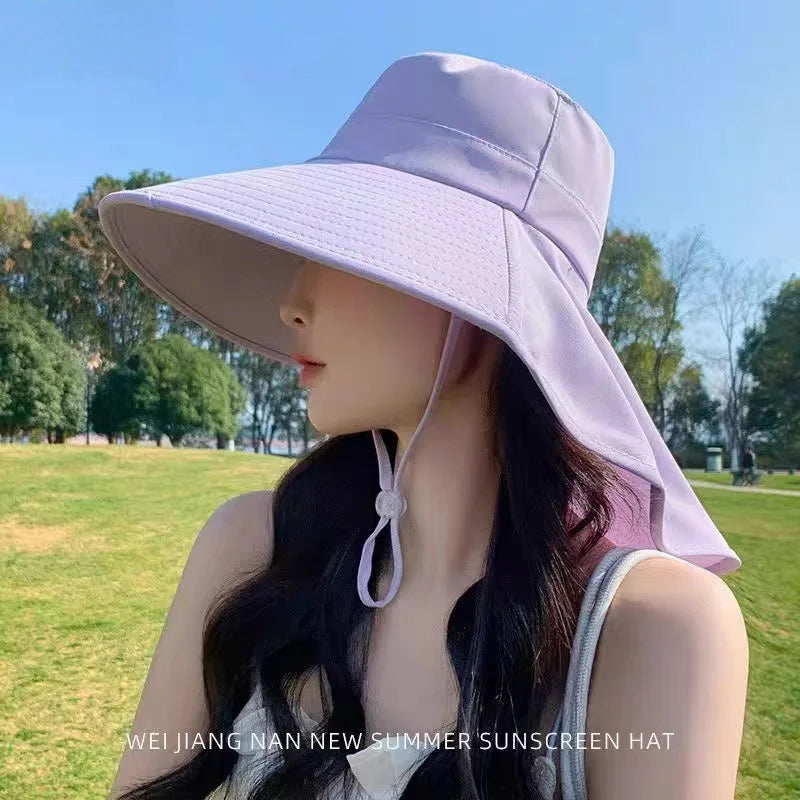 1pc Women Sun Hat Anti Hiking Fishing Hats Wide Brim Foldable Summer Beach Hat with Neck Cover Outdoor Visor Caps