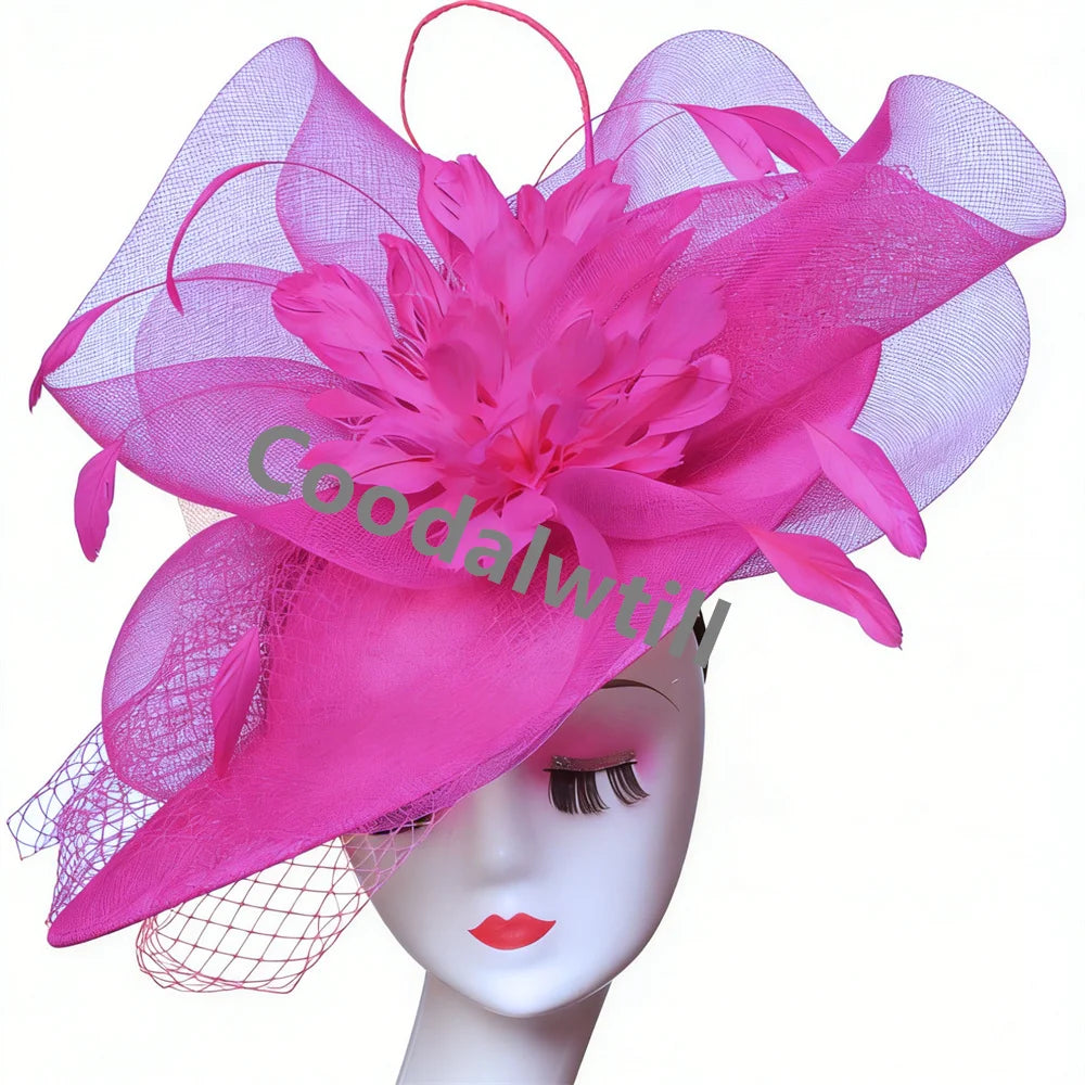 Ladies Veils Feather Hair Pillbox Fascinator Hat Women Elegant Church Derby Big Headpiece Ladies Race Party Chapeau Cap Party