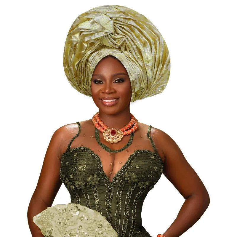 African Autogele Gele Headtie | Ready-to-Wear Women's Turban Cap for Weddings & Parties | AvantBah