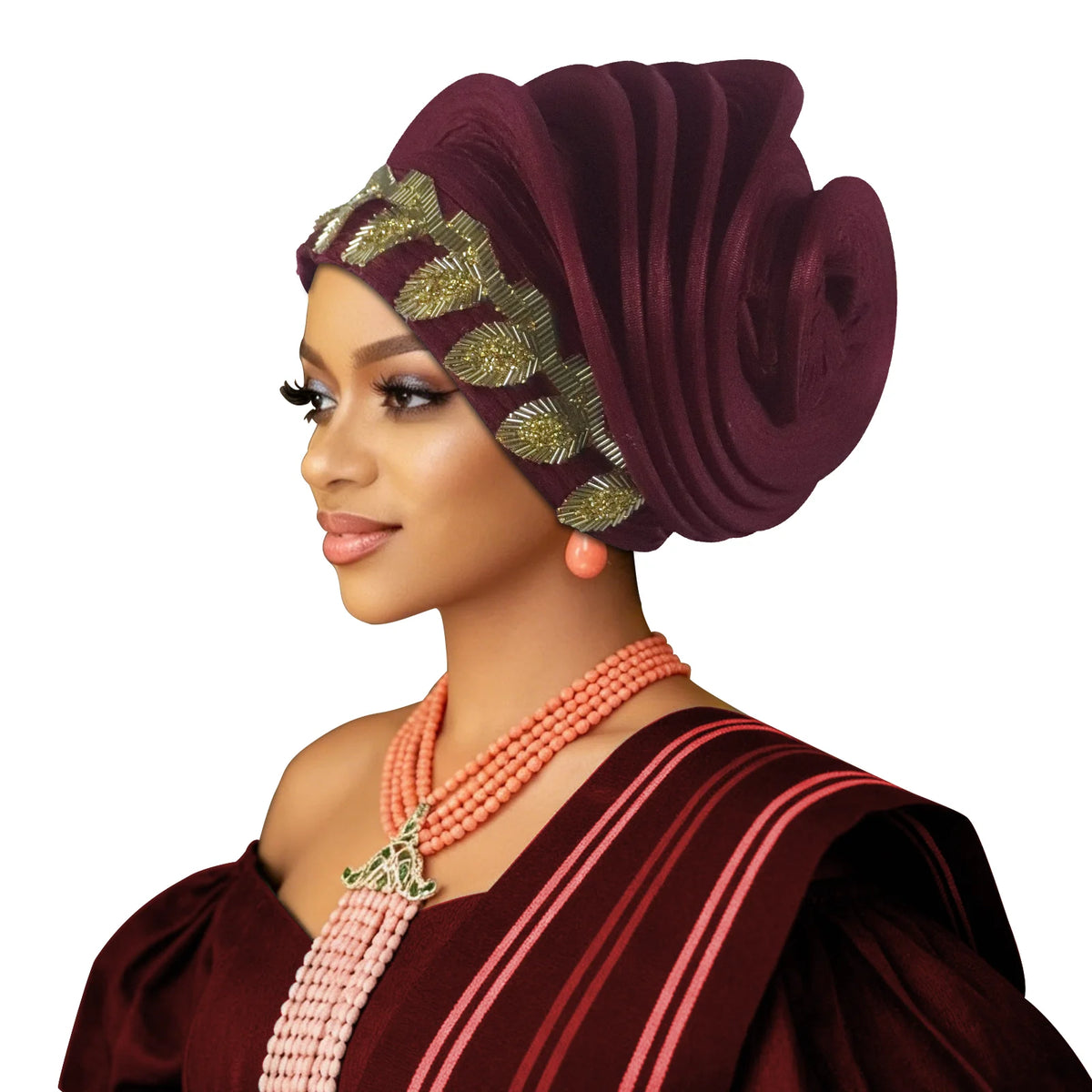 Pre-Made African Diamond Auto Gele | Nigerian Wedding Headtie Turban Cap & Head Wrap | AvantBah
