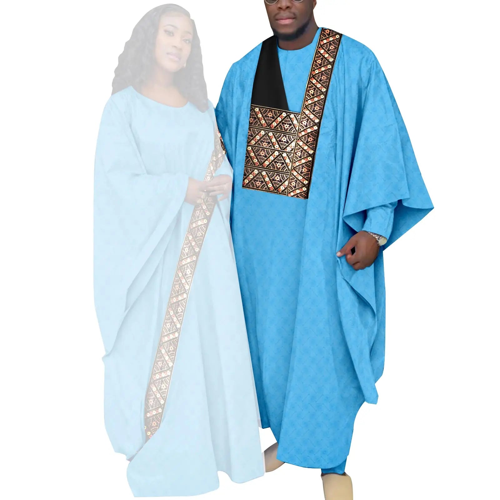 African Couple Clothing Set Women Traditional Wedding Wear Abayas Dashiki Robe Outfit Set for Men African Ethnic Style Y23C034
