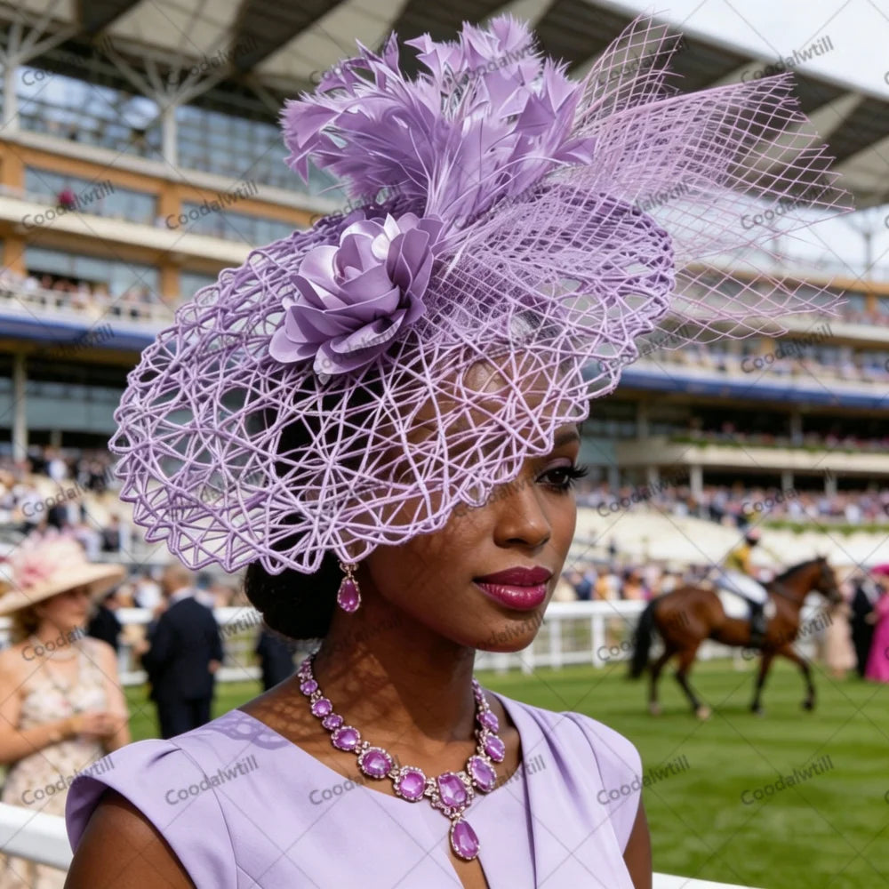 Hot Pink Wedding Fascinator Hat Ladies Cocktail Race Derby Headwear Ladies Women Mesh Feather Hair Accessories With Headbnad