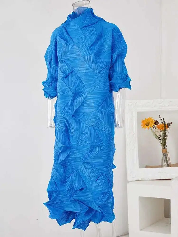 Women's Pleated Turtleneck A-Line Maxi Dress | Vintage Loose Fold Petal Sleeve | Spring 2025 | AvantBah