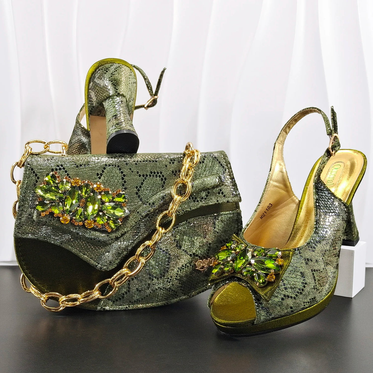 Women's Rhinestone Satin Peep-Toe Pumps