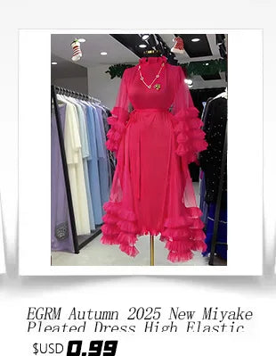 EGRM Pleated Dress Lapel Single Breasted Long Sleeves Color Block Tassel Hem Loose Designer Dresses for Women 2024 New 2Ra5928