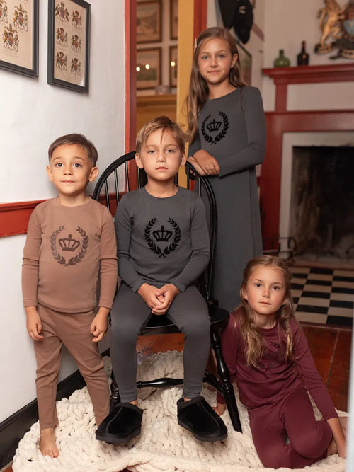 Children's Royal Crown Velvet Print Cotton Pyjama Set – Family Matching Loungewear | Kids Boys & Girls | Autumn/Winter | Ages 6M–14 | 3 Colours