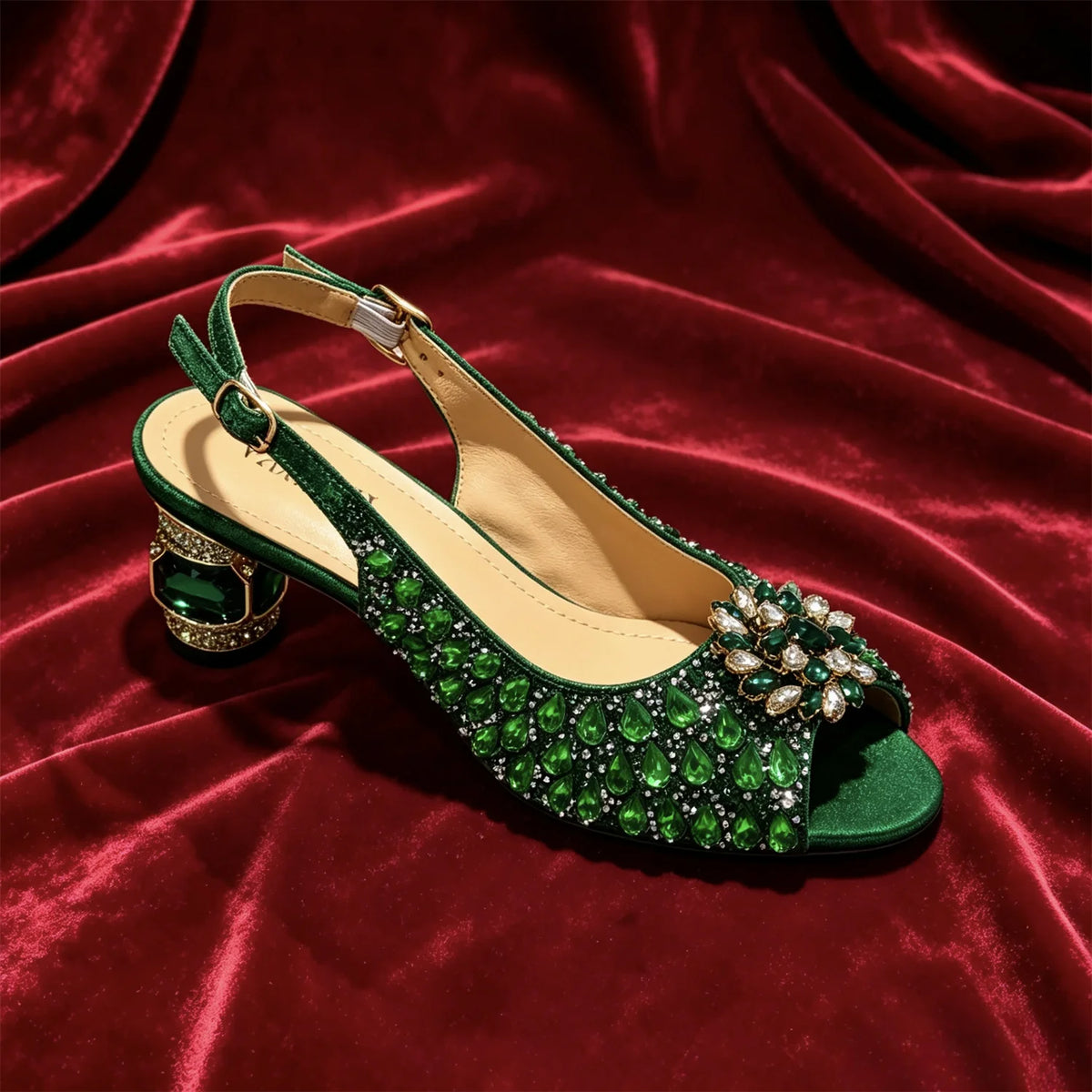 Sky Gold Elegant Nigerian Rhinestone Wedding Shoe and Bag Set Italian Inspired High Heels and Matching Handbag