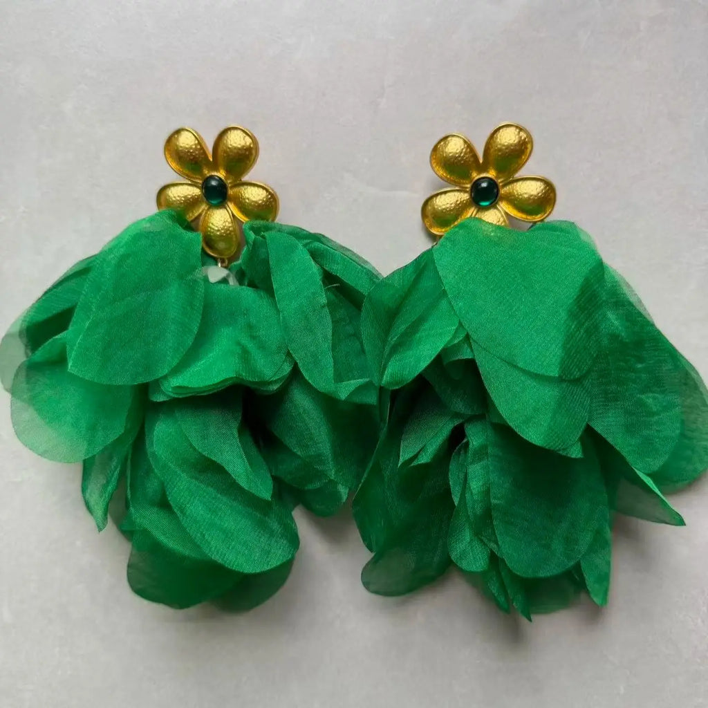 Bohemian Leaves Tassels Big Flower Dangle Earrings For Women Girl Trendy Luxury Vintage Fairy Wedding Party Jewelry