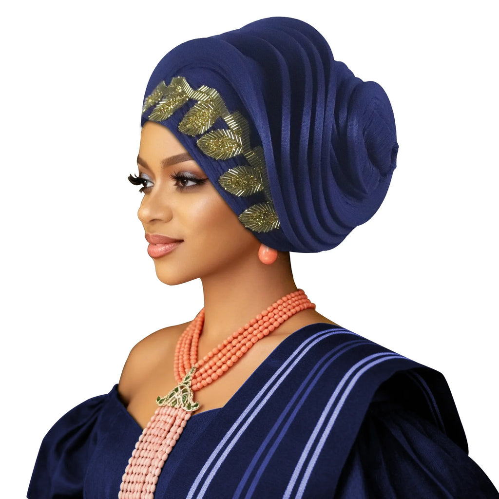 Pre-Made African Diamond Auto Gele | Nigerian Wedding Headtie Turban Cap & Head Wrap | AvantBah