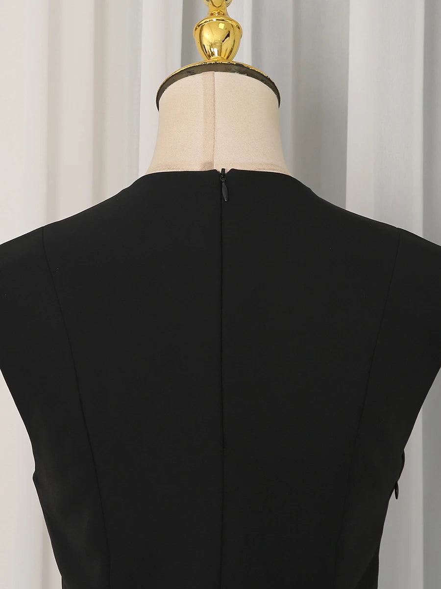 VGH Office Elegant Spliced Zip Sleeveless Shirts for Women O Neck Irregular Hem Spliced Mesh Ribbon Minimalist Blouse Female New