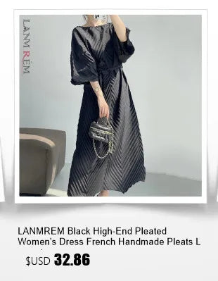 LANMREM Handmade Pleated Women's Sleeveless Summer Dress Wave Pattern Irregular Loose O-neck Mid-Length Pleated Dresses 2DB4814