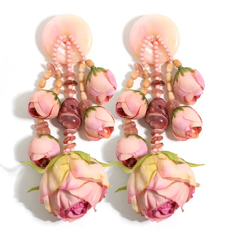 Bohemian Statement Style Rosebud Earrings For Women Trendy Luxury Vintage