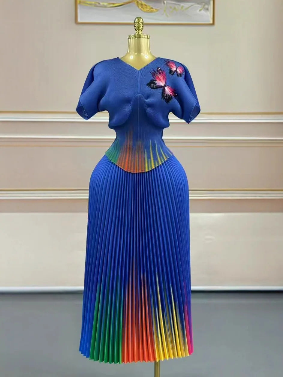 Women's Pleated Print Two-Piece Skirt Set