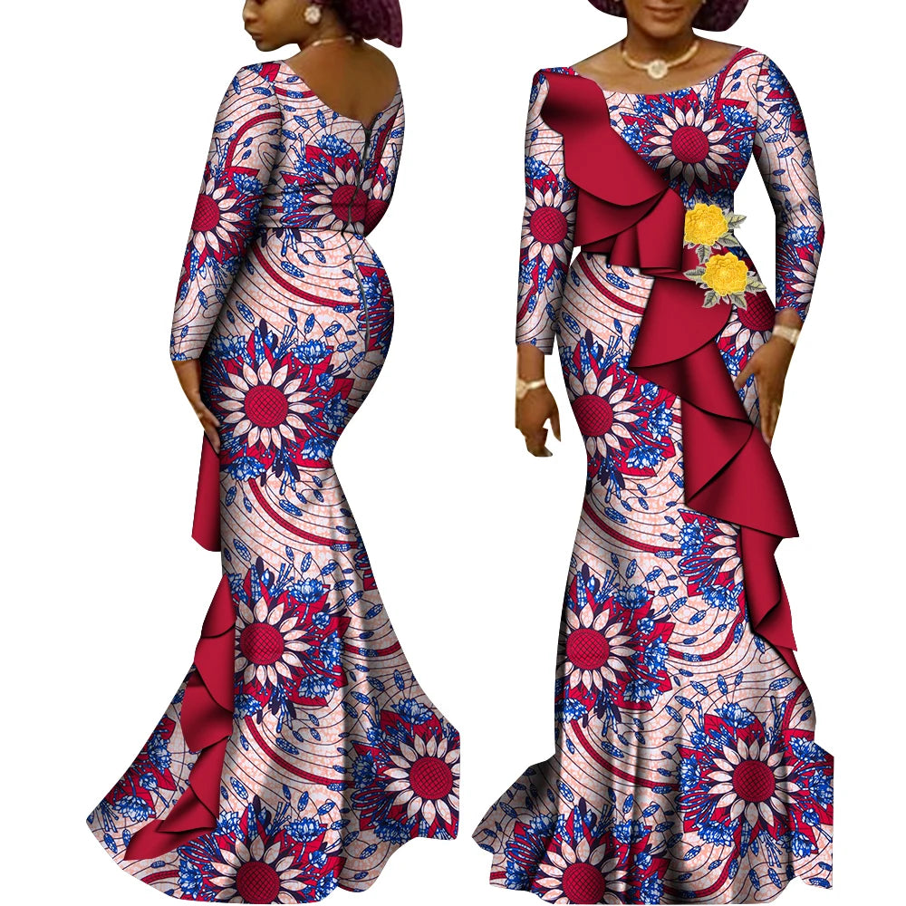 Women’s Ankara Print Long Sleeve Kanga Dress – Cotton | Dashiki Style | Wedding, Party & Occasion | XS–6XL + Custom | 22 Prints